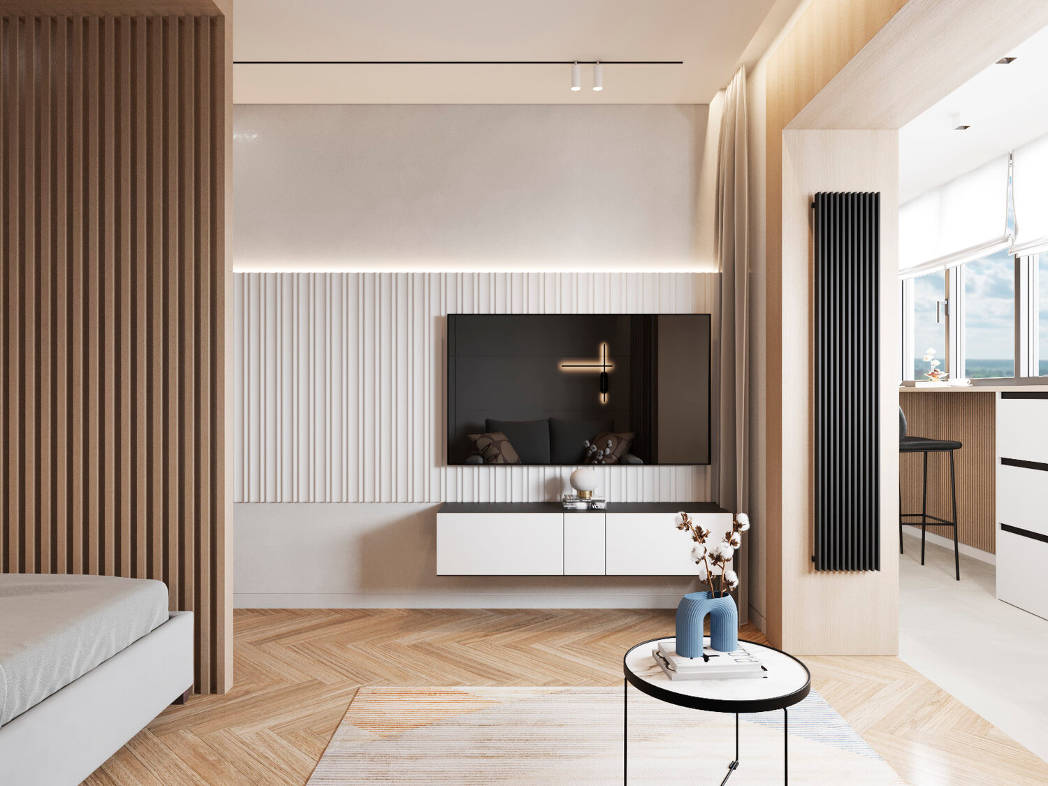 современная гостиная, гостиная в современном стиле с рейками, гостиная интерьер, гостиная дизайн, современный интерьер