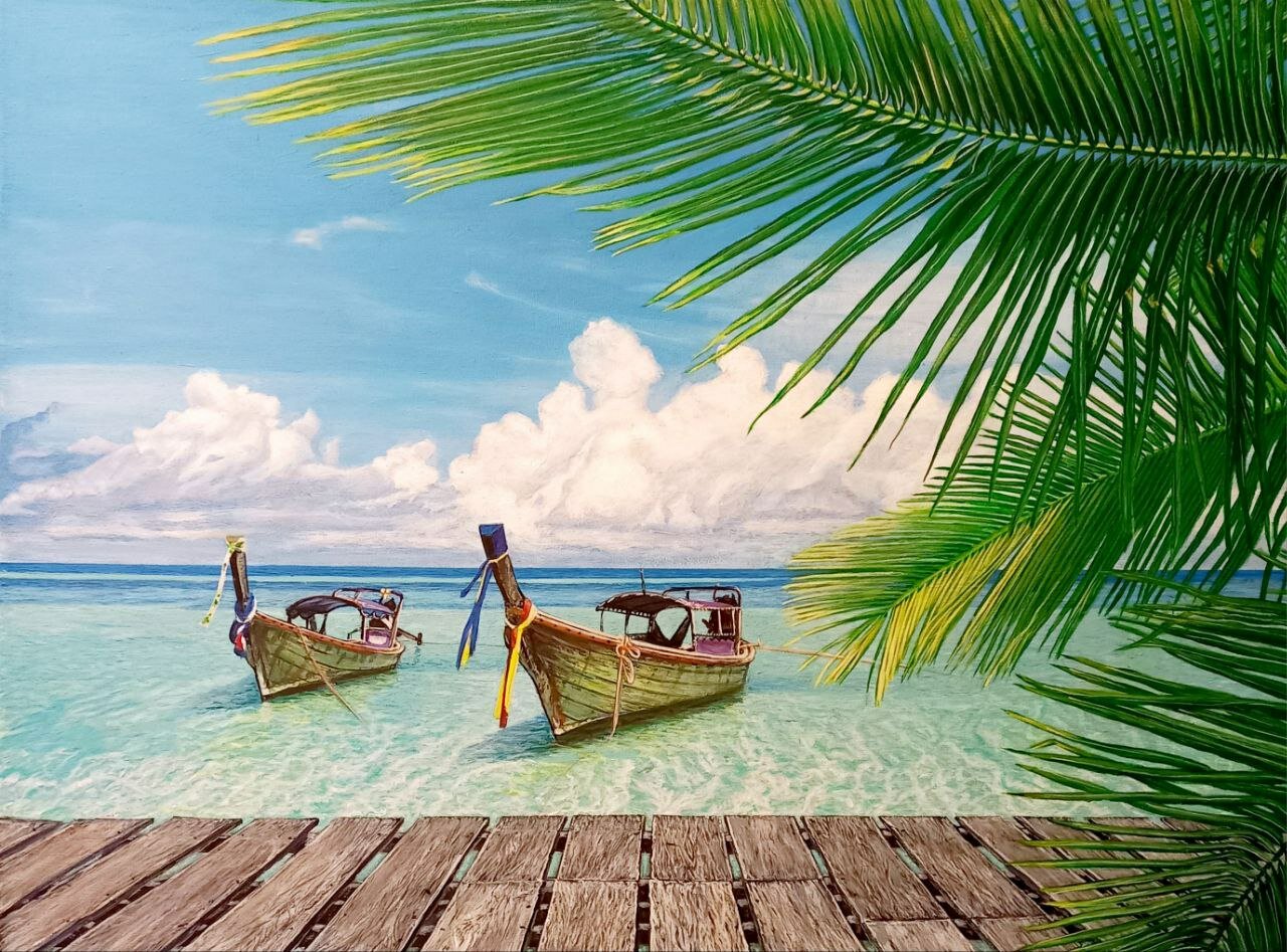 пейзаж, море пальмы пляж, море пальмы, тропический пляж, море