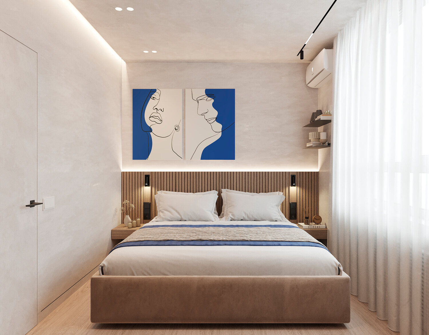 интерьер спальни 11кв квадратная, дизайн спальни, современный дизайн спальни, узкая спальня, спальня в современном стиле