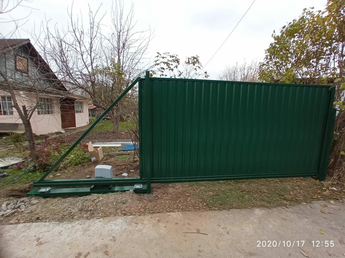 ворота откатные, откатные ворота зеленые, автоматические откатные ворота, откатные ворота из профнастила, откатные ворота 4000х1800