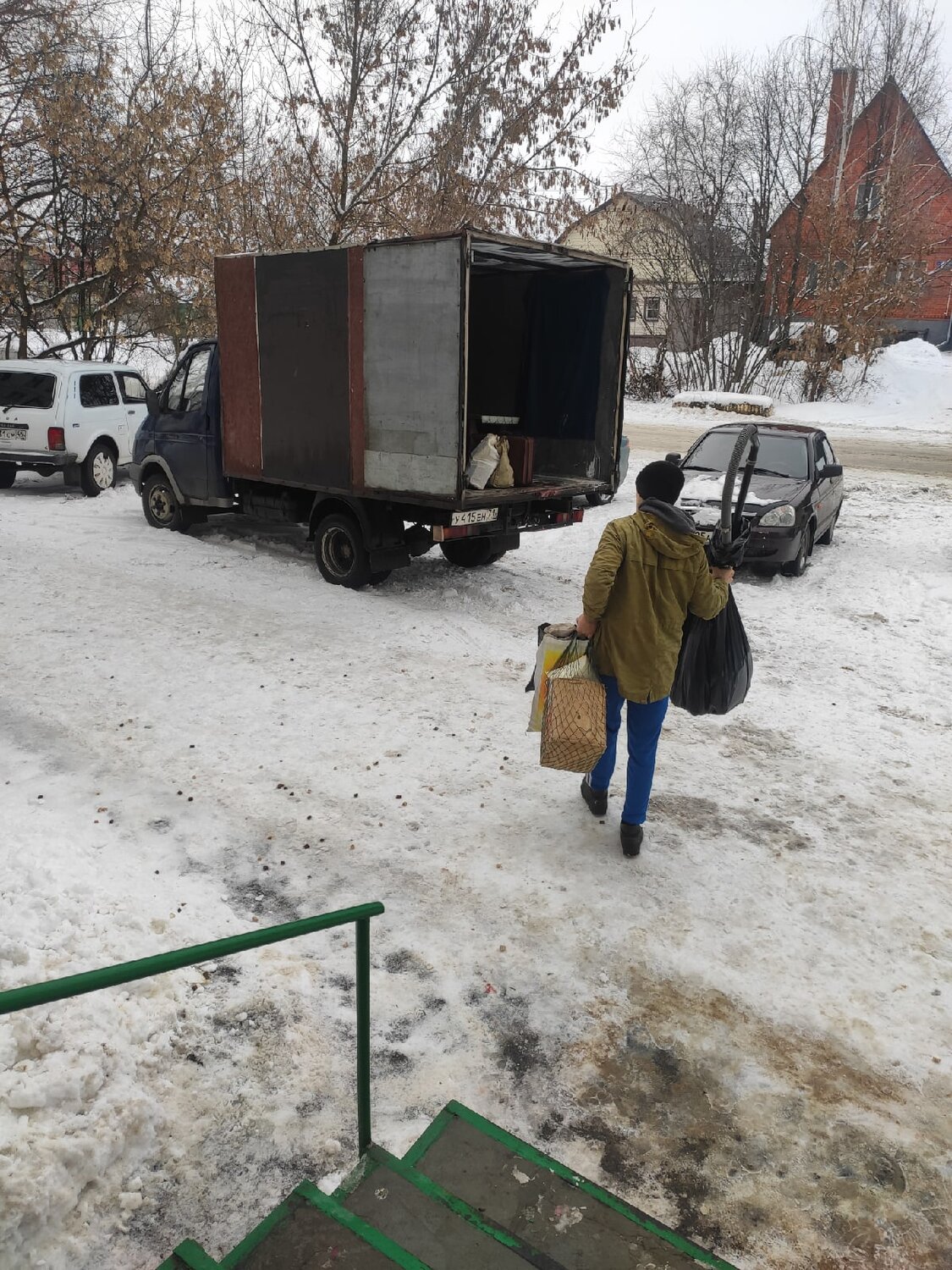грузовой автомобиль, грузовик, переезд зимой, грузовая, автомобиль