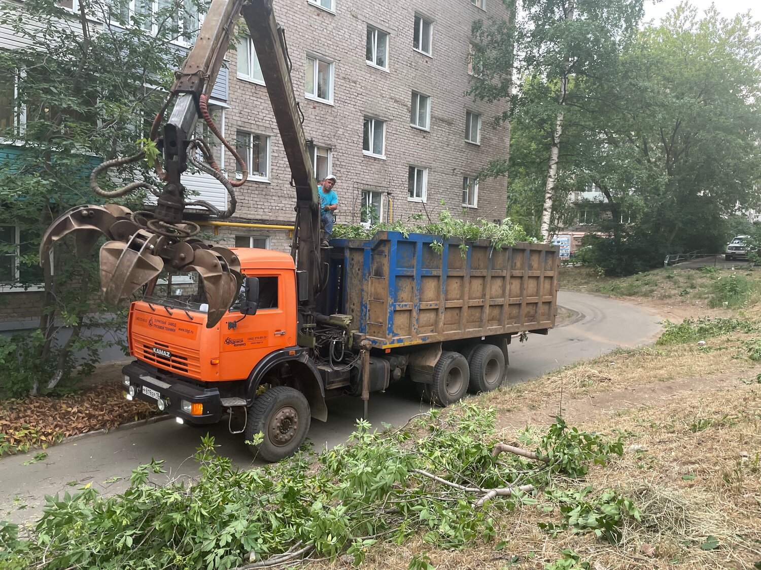 ломовоз грузит, камаз ломовоз, ломовоз деревья, вывоз веток деревьев, ломовоз маз