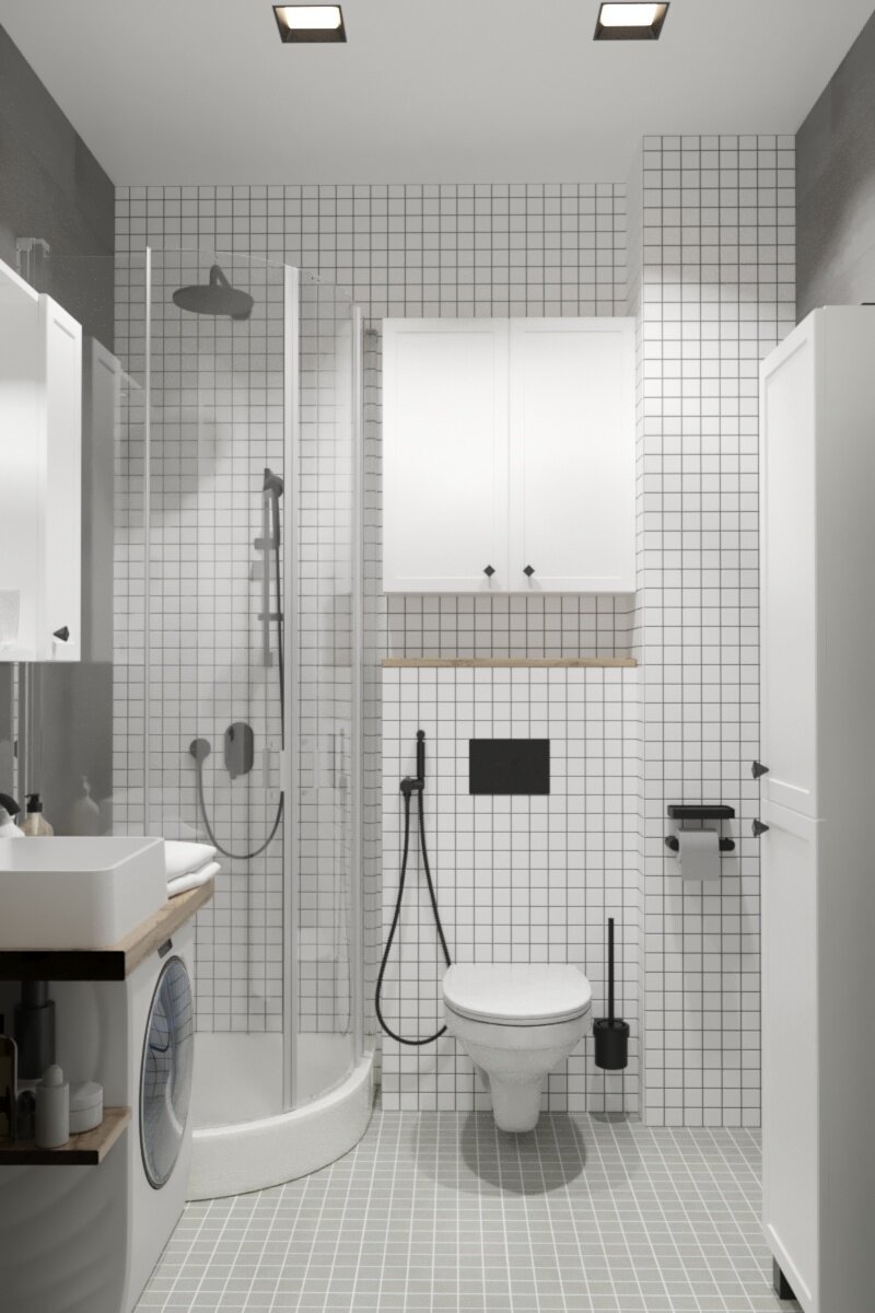 санузел в скандинавском стиле с душевой, санузел в скандинавском стиле, санузел, ванная в скандинавском стиле, душевая в скандинавском стиле