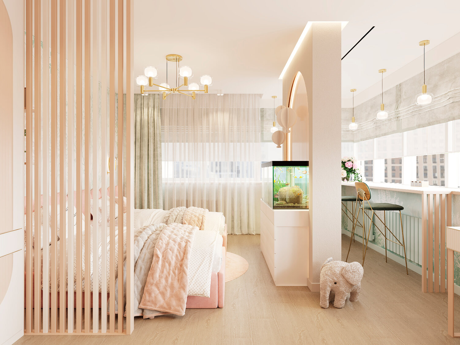 зонирование детской комнаты, зонирование комнаты, зонирование детской, дизайн квартиры студии, зонирование комнаты на спальню