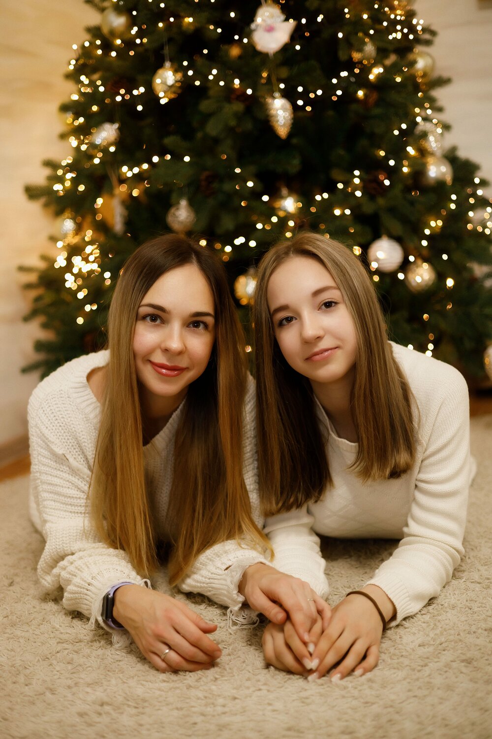 девушка, друзья, сестры, новогодняя фотосессия, новогодний