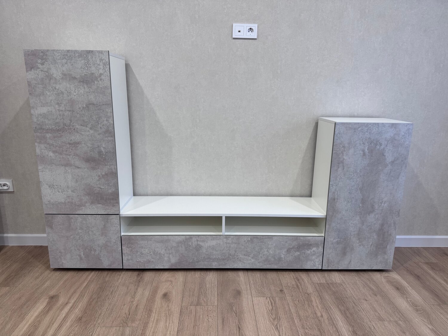 гостиная стенка, стенка мгс 4, гостиная, гостиная лира бетон белый горизонт, стенка в гостиной