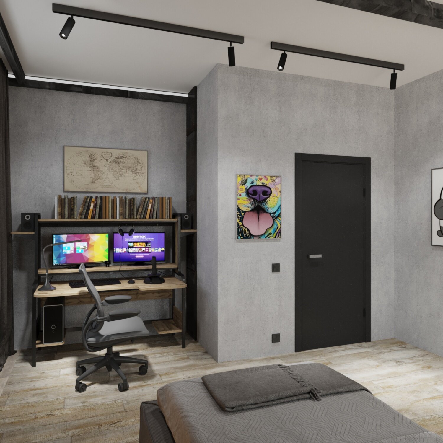 интерьер в стиле лофт, комната 24кв в стиле лофт, спальни в стиле лофт, интерьер в стиле лофт в квартире, интерьер лофт