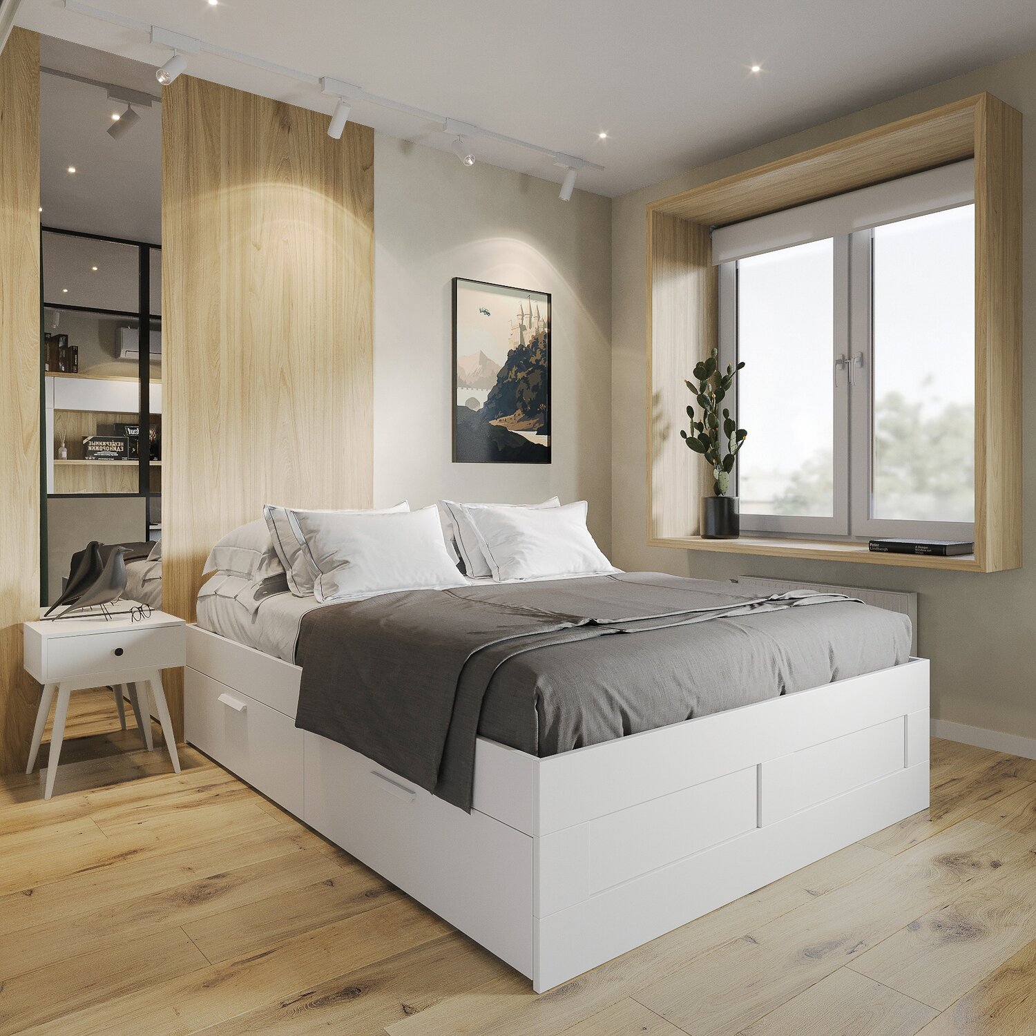 белая двуспальная кровать, кровать гармония с ящиками, кровать двуспальная 160 х 200, кровати, кровать двуспальная с ящиками