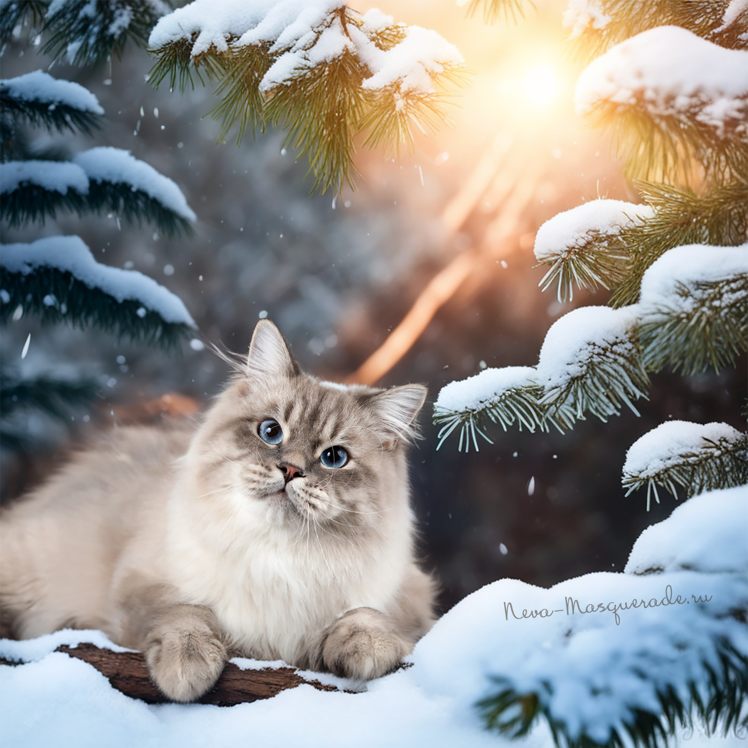 невская маскарадная кошка, невская маскарадная, невская маскарадная котенок, невская маскарадная кот, пушистый кот в снегу