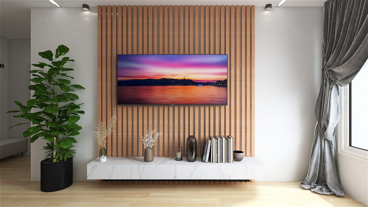 интерьер, телевизор, фикус бенджамина, телевизор xiaomi mi tv 4x pro, 55" (global), фикус бенджамина даниэль