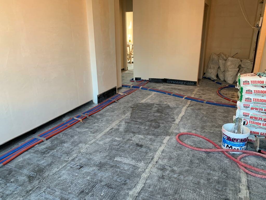 warm floor теплый пол, монтаж теплого пола, теплый пол под стяжку, стяжка полусухая с шуманет 100, электрический теплый пол