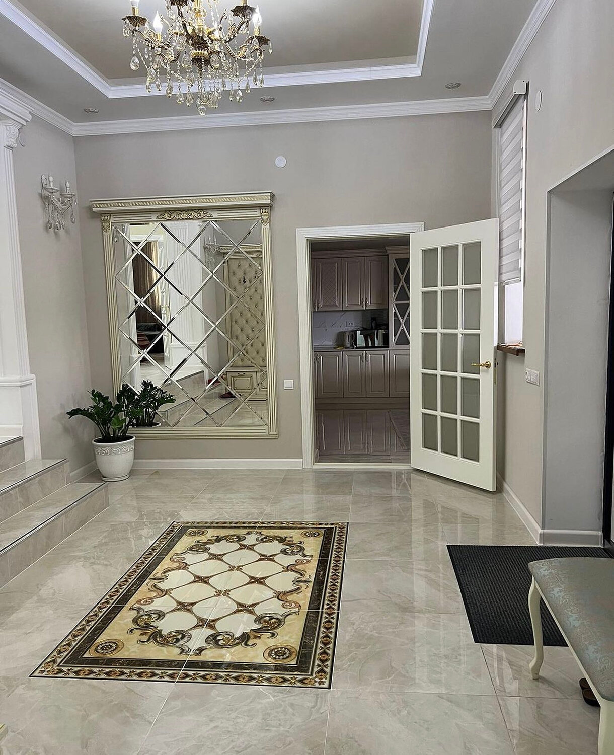 плитка для пола, плитка geotiles brescia roseton marfil 45х45 глянцевая, панно из керамогранита на пол, напольная плитка, пол плитка