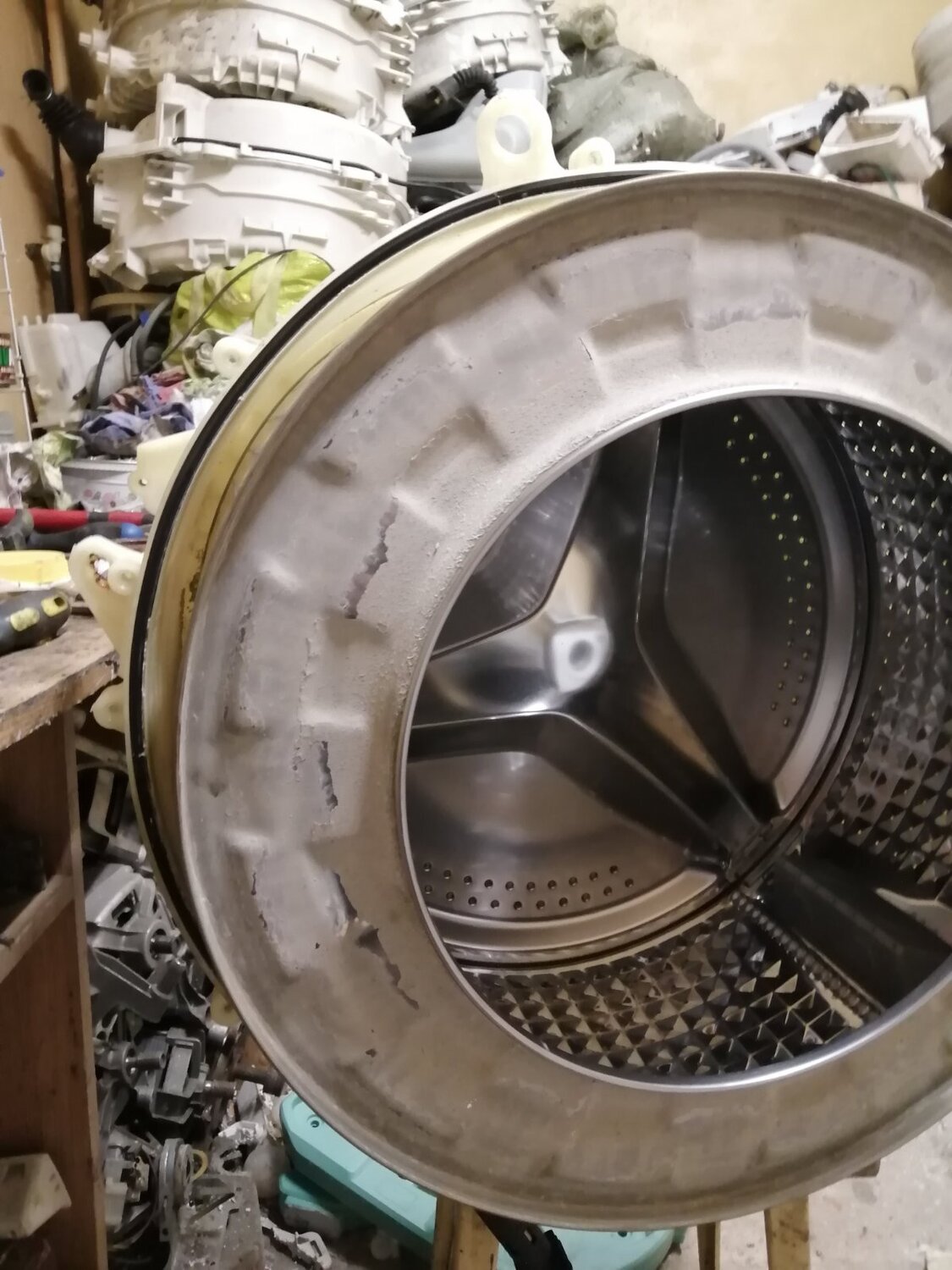 бак стиральной машины gorenje wa142, стиральная машина, бак стиральной машины mf-s50-3301-3030, вскрытие барабана в стиральной машине, барабан стиральной машины лж