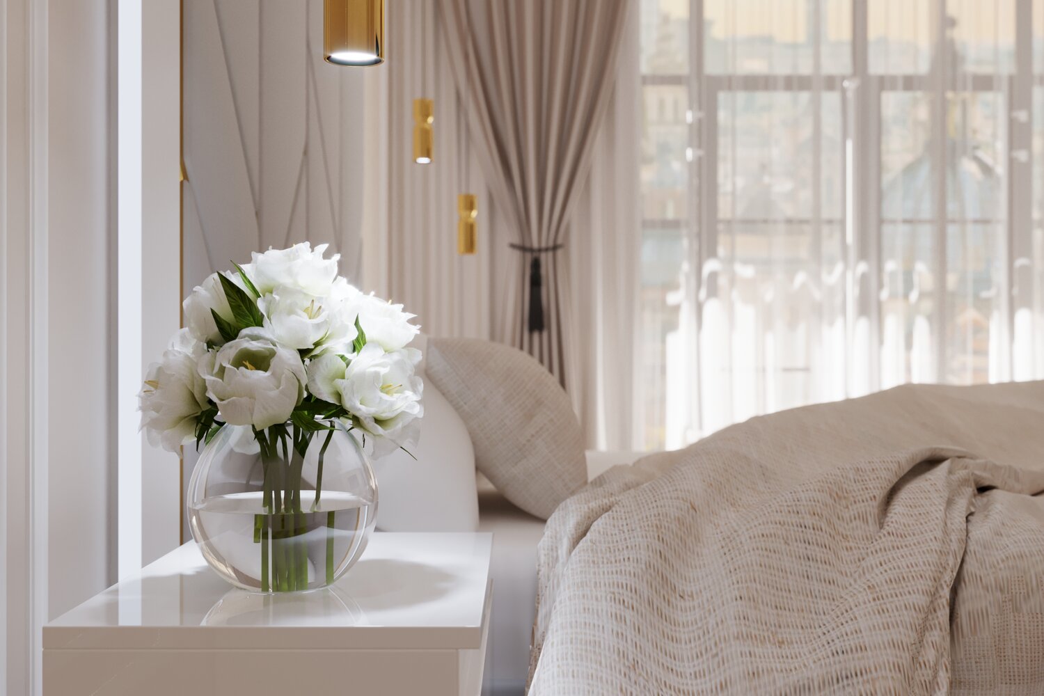 декоративные цветы, искусственные цветы, цветы в интерьере, белый интерьер, интерьер