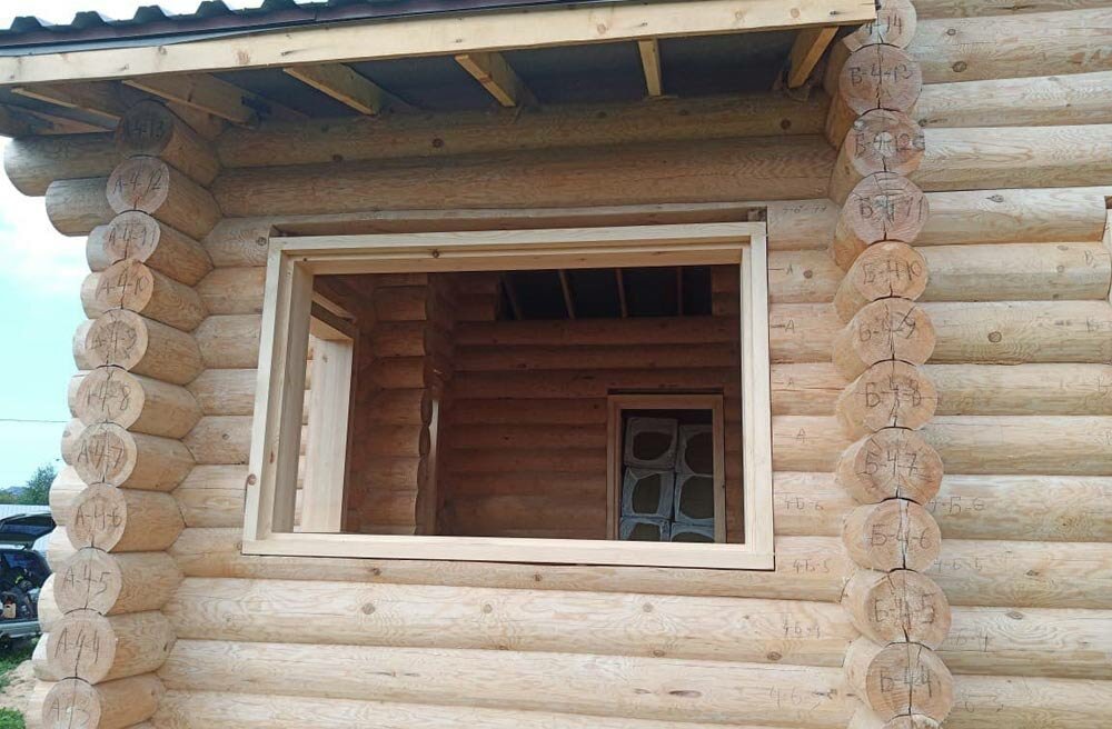 окосячка оцилиндрованного бревна, обсадная коробка, обсада окосячка, обсада для окон в деревянном доме, финская окосячка