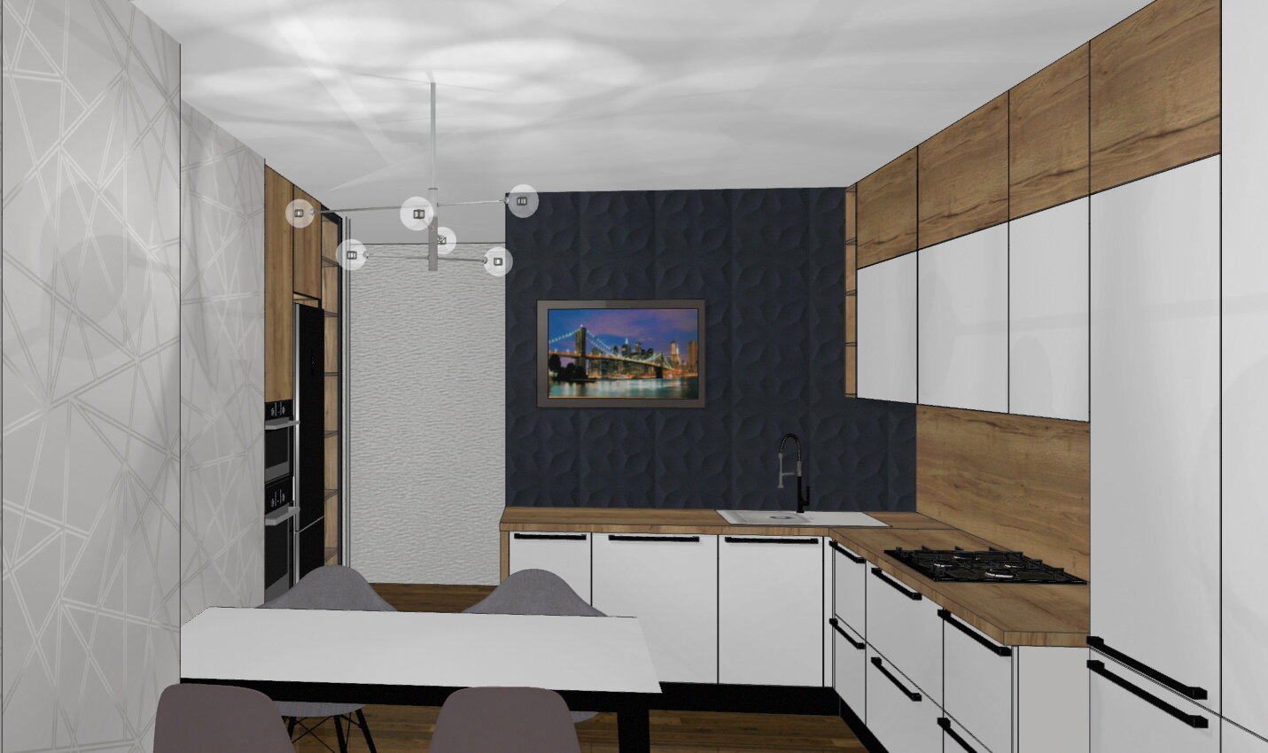кухня проект, 3d sketchup интерьер, 3д эскиз кухни минимализм, интерьер кухни, дизайн интерьера