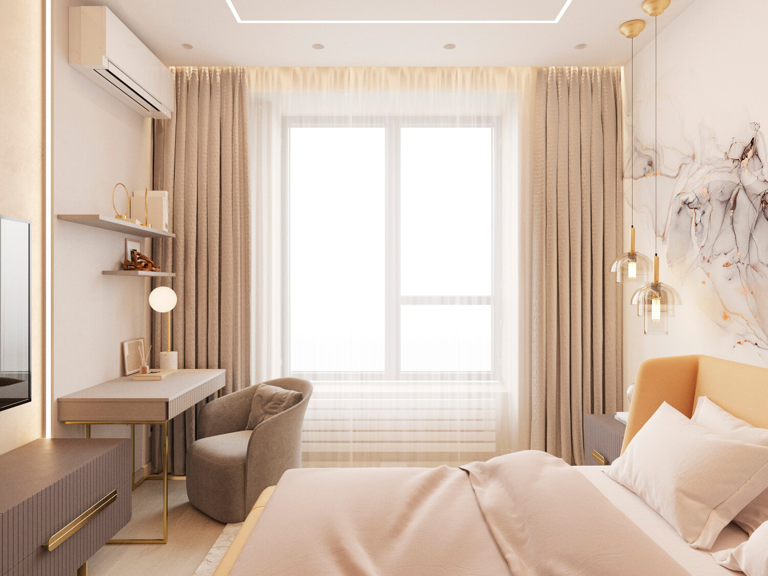 дизайн спальни в бежевых тонах, современный дизайн спальни, дизайн спальни в светлых, дизайн спальни, дизайн интерьера спальни