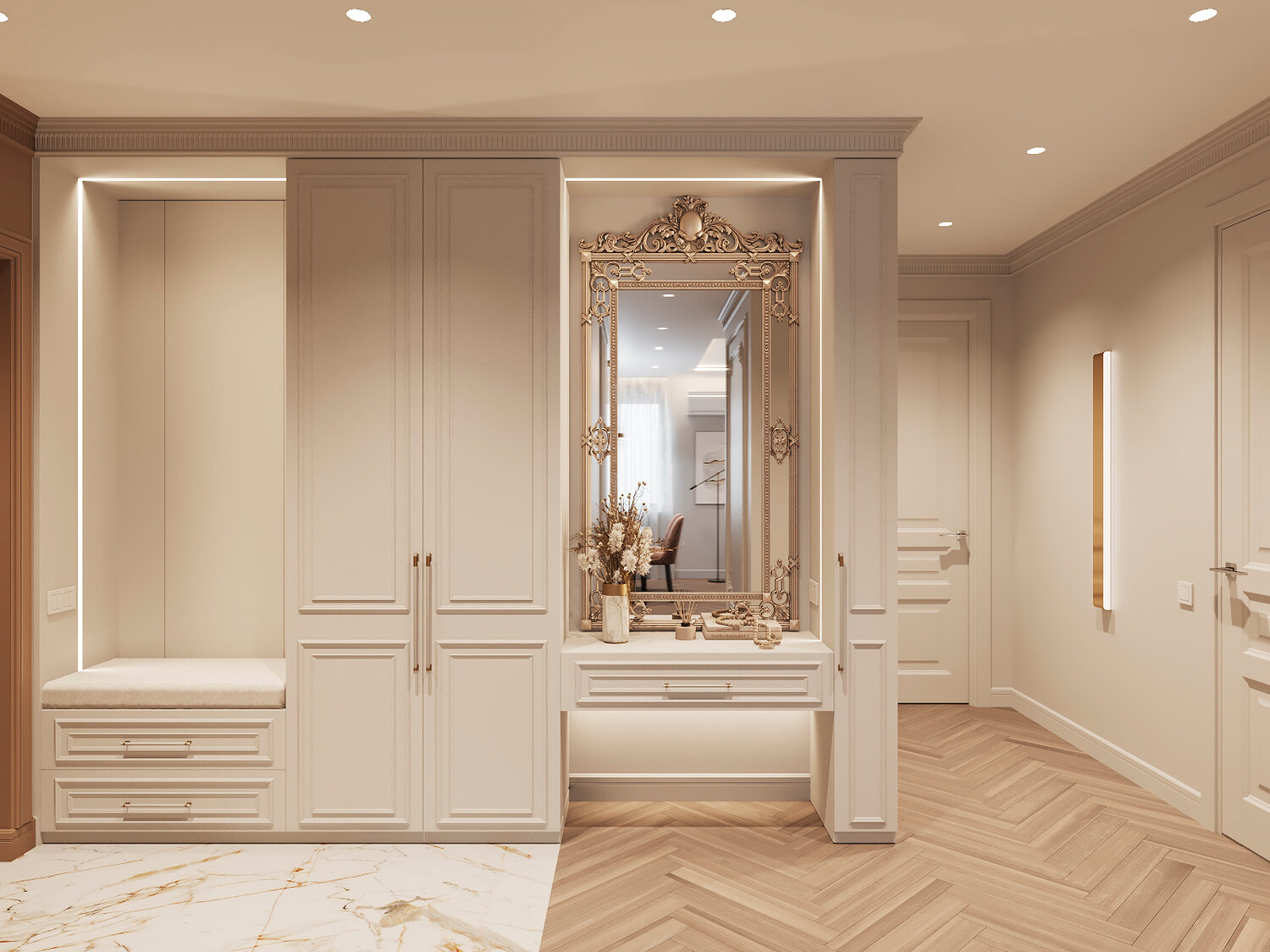 прихожая современная классика, прихожая в стиле неоклассика, прихожая в классическом стиле, прихожая классика, неоклассика прихожая