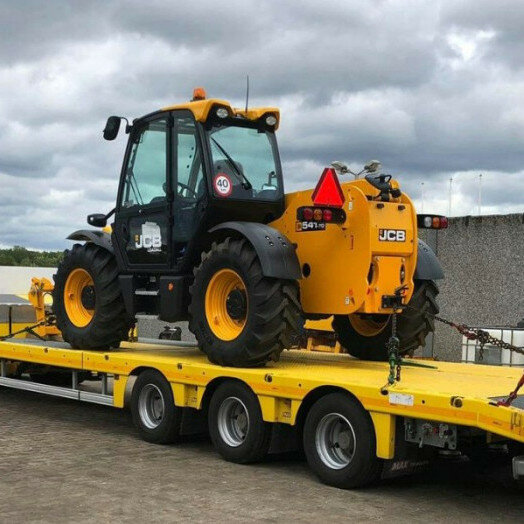 трал mdl- 4f (100 тонн), трал для перевозки спецтехники, jcb 4cx на трале, спецтехника эвакуатор, погрузка 2 jcb 3cx на трал