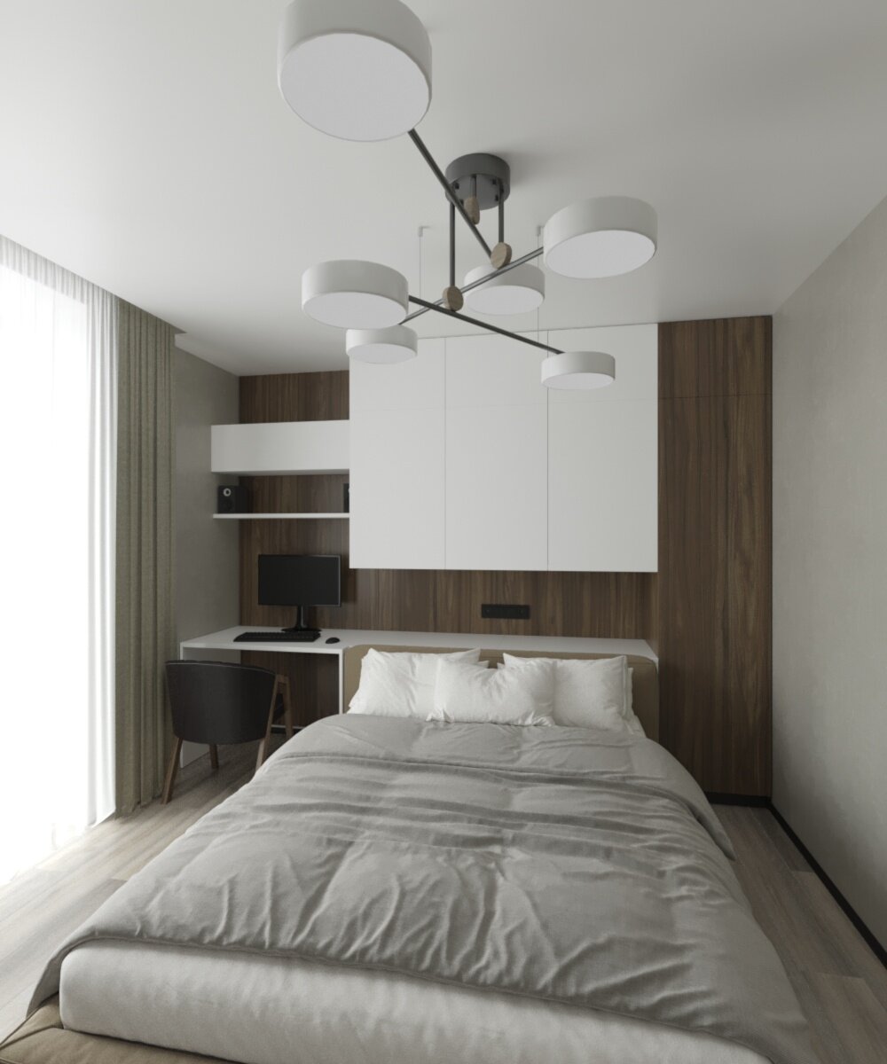 интерьер спальной, спальня в минималистическом стиле 10 кв.м, спальни дизайн, рабочее место в спальне дизайн, спальни интерьер дизайн