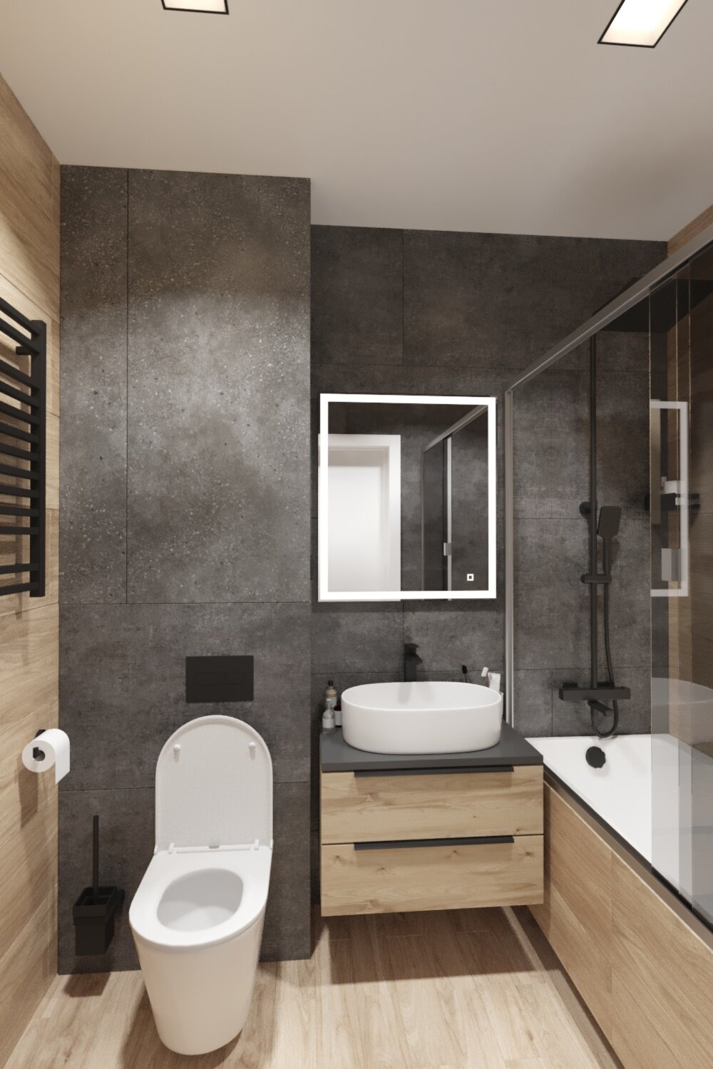 санузел в стиле лофт, совместный санузел в стиле лофт, дизайн санузла в современном стиле, санузел, санузел дизайн интерьера