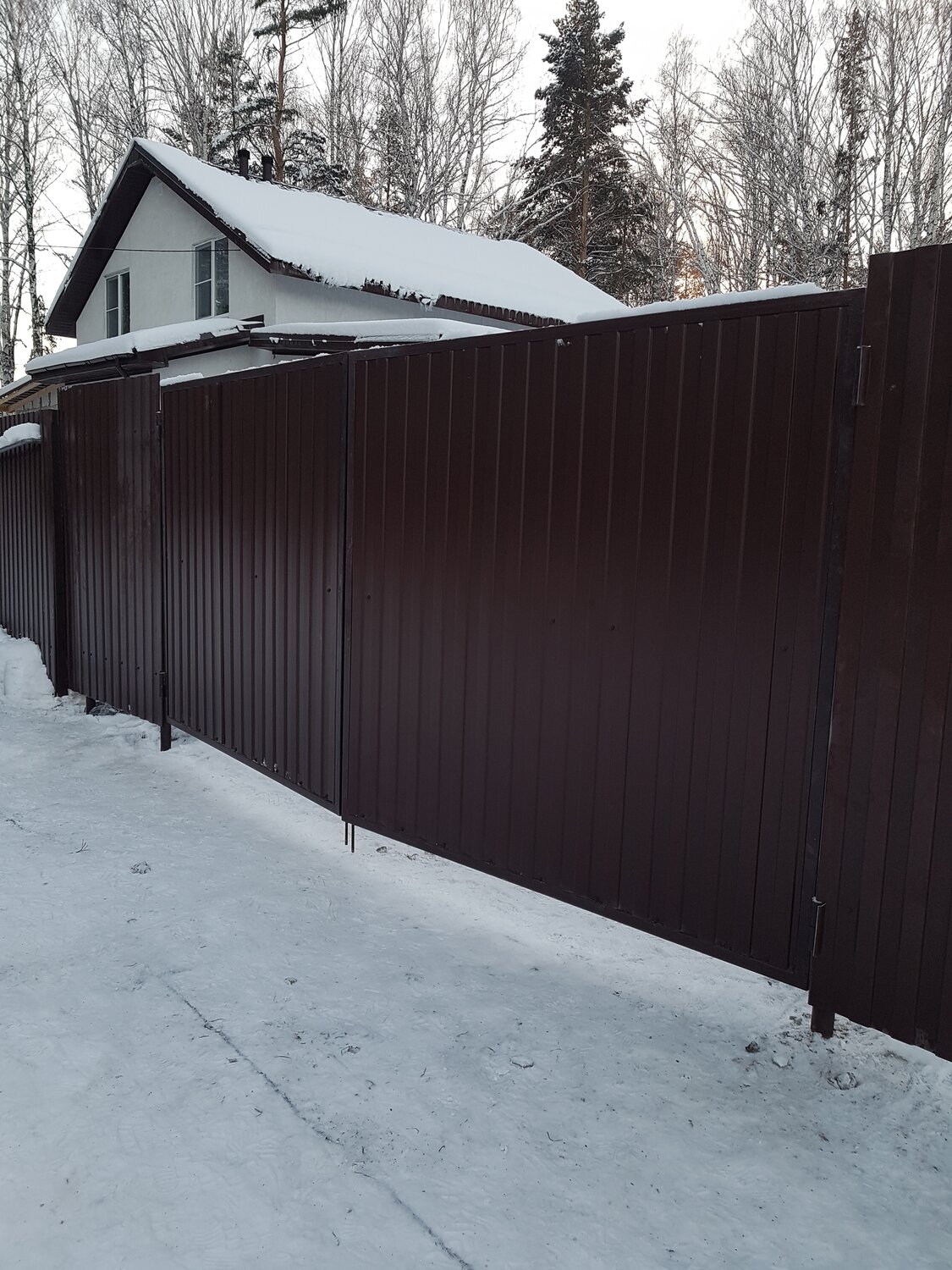 забор из профлиста 2м, забор из профлиста шоколад, профнастил забор, забор из профнастила, конаковский район, с. селихово, с/т прогресс, уч. № 281.