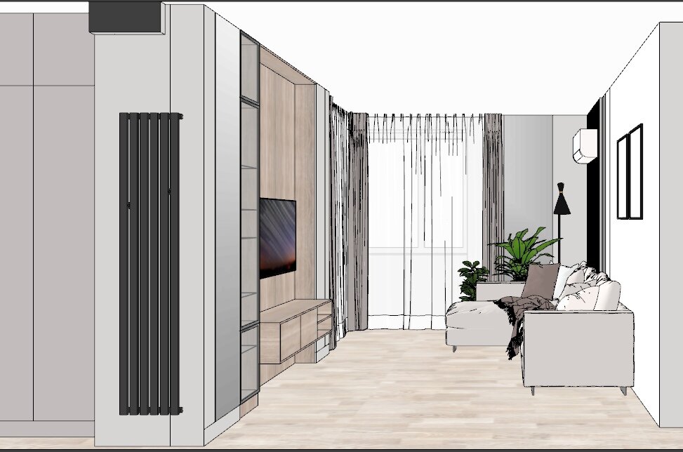 скетчап интерьер квартиры, sketchup визуализация интерьера, гостиная скетчап, квартира в скетчап, спальня в скетчап