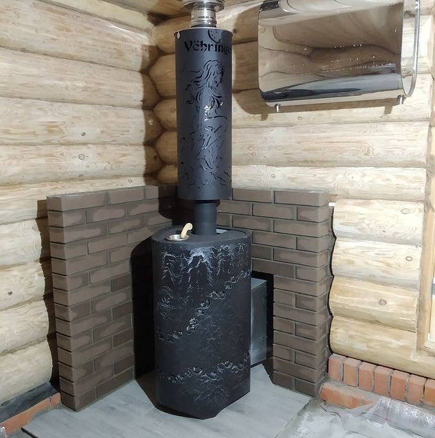 банная печь, монтаж печных труб ферингер, теплообменник самоварного типа для банной печи, дымоход для печи ферингер, банная печь куткин в разрезе