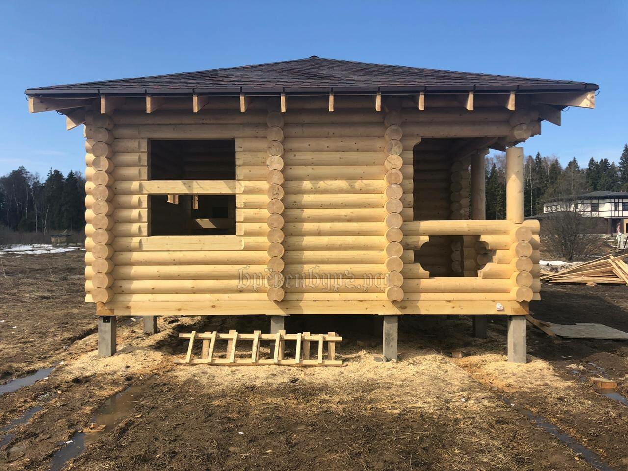 баня из оцилиндрованного бревна, баня из бревна 12x7, сруб из оцилиндрованного бревна, баня из бревна, сруб бани