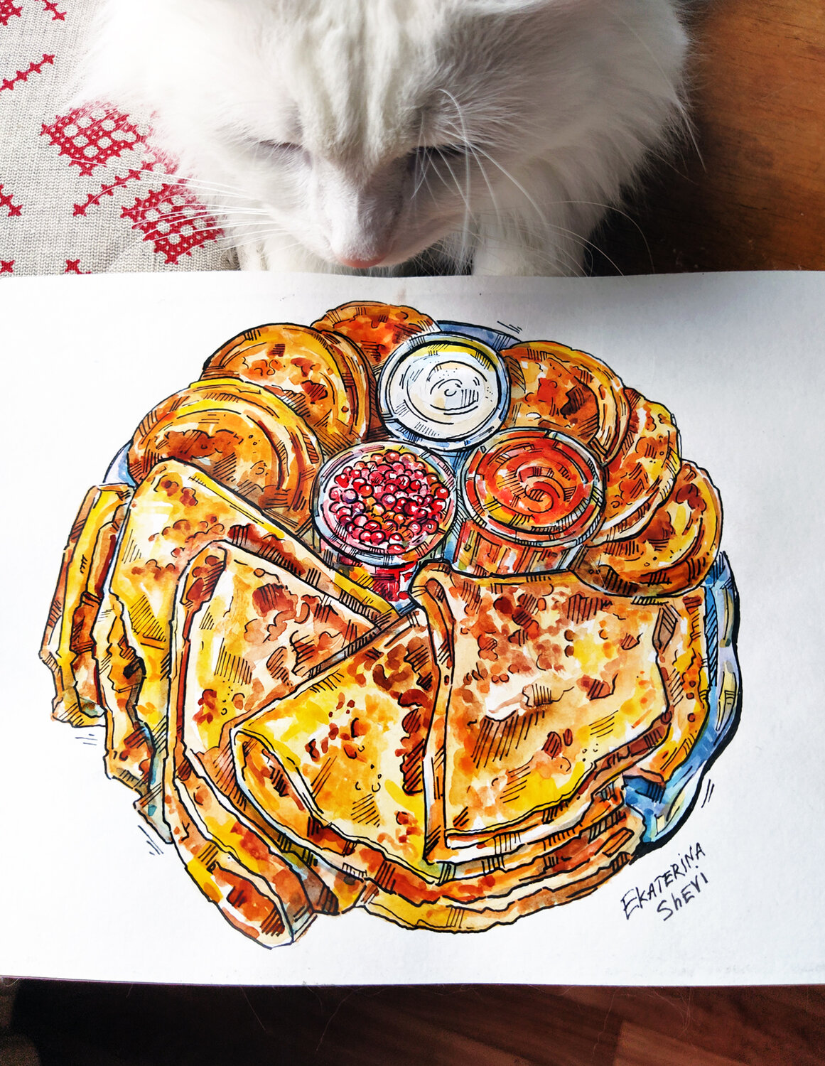 рисунок, пицца кот, кот с блинами, пицца, кот и шаверма мем