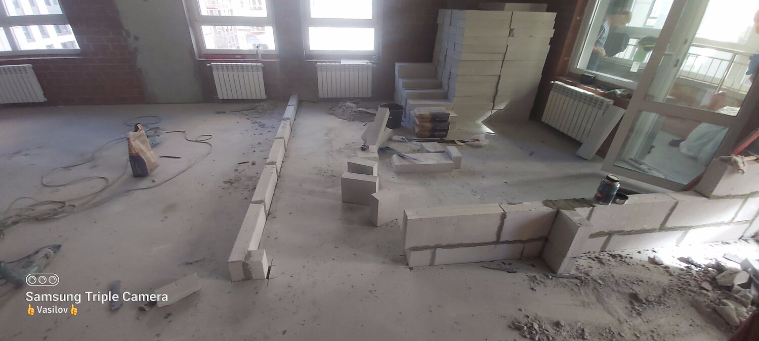 перегородка из пеноблоков, перегородки из газобетонных блоков 150, перегородки из пенобетонных блоков 100 мм, кладка перегородок, ленинградское шоссе 25 корп 2 этаж 40 квартира 323-1
