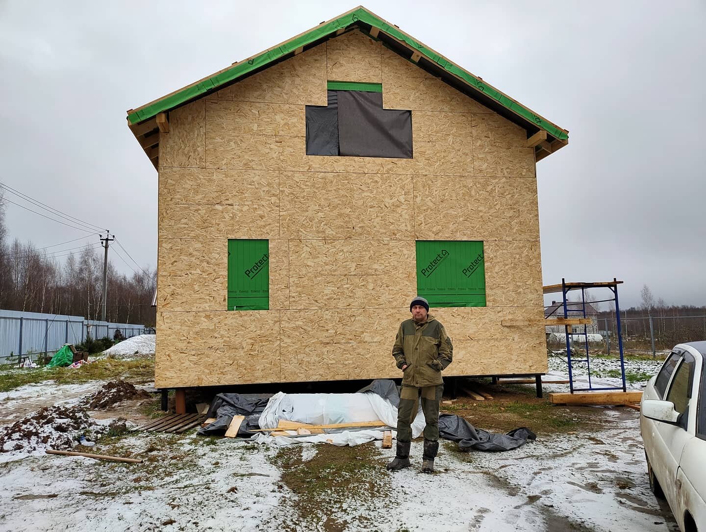 дом из сип панелей 7х7, дачный дом обшитый осп, кпп из сип панелей, каркасный дом, экопан-строй а