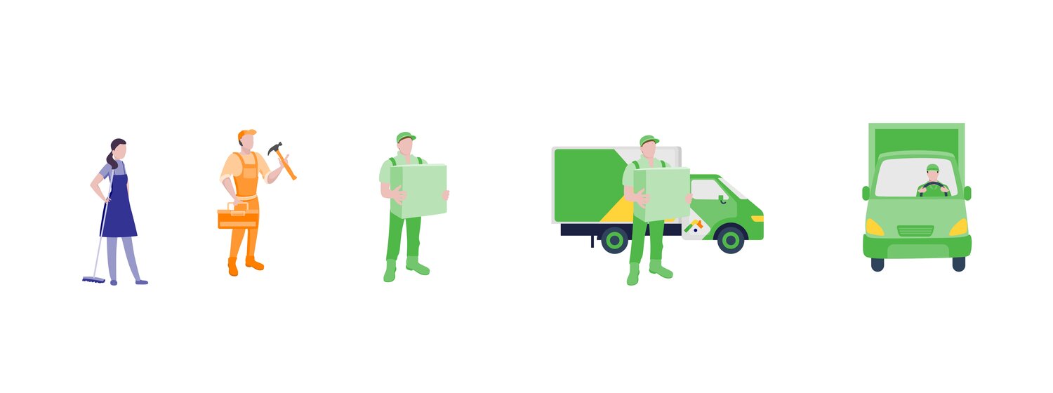 доставка грузов, техника, worker vector, иллюстрация, грузовик для переработки мусора