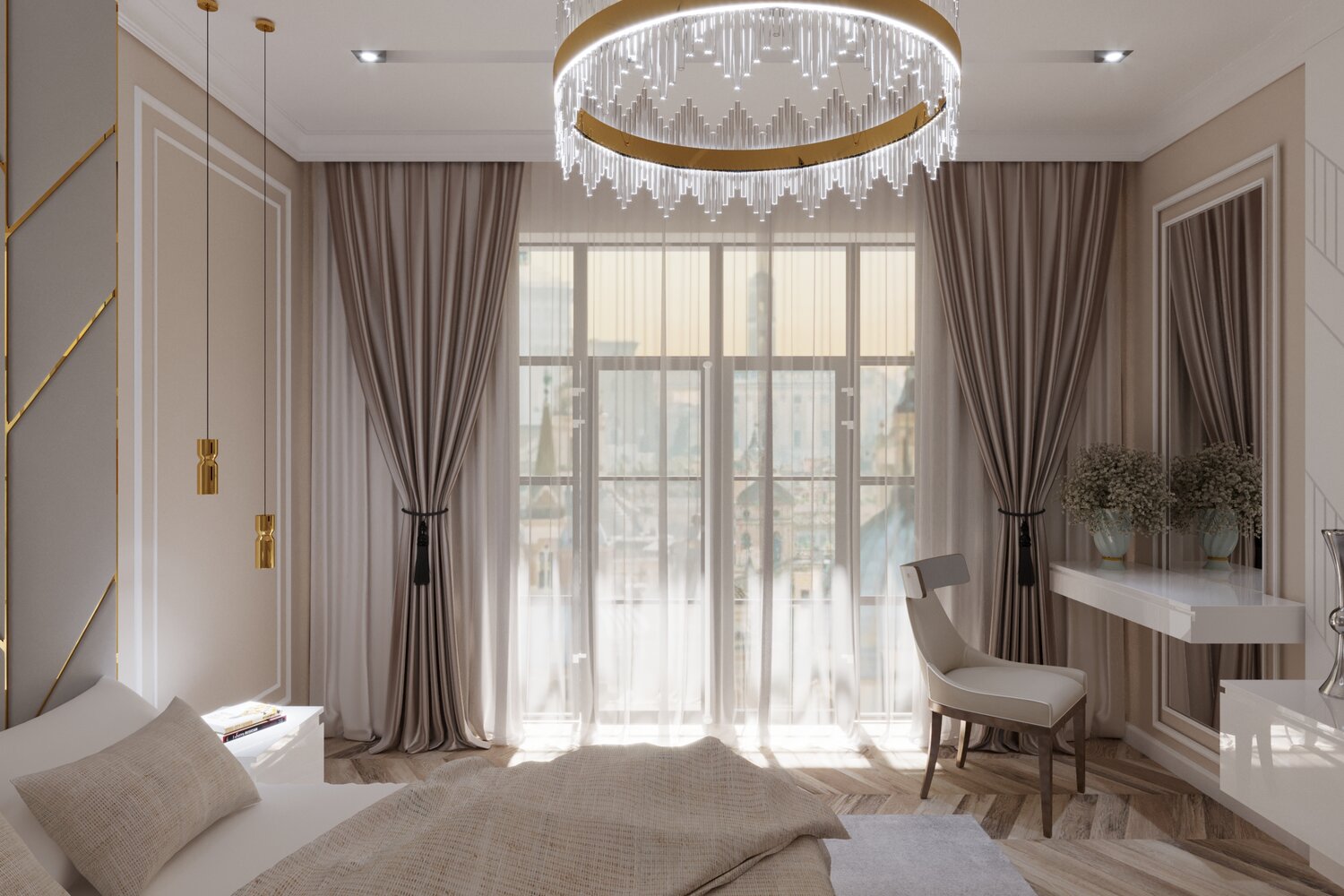 шторы в зал неоклассика, шторы в светлых тонах, современный классический стиль в интерьере, шторы в холл в современном стиле, дизайн интерьера