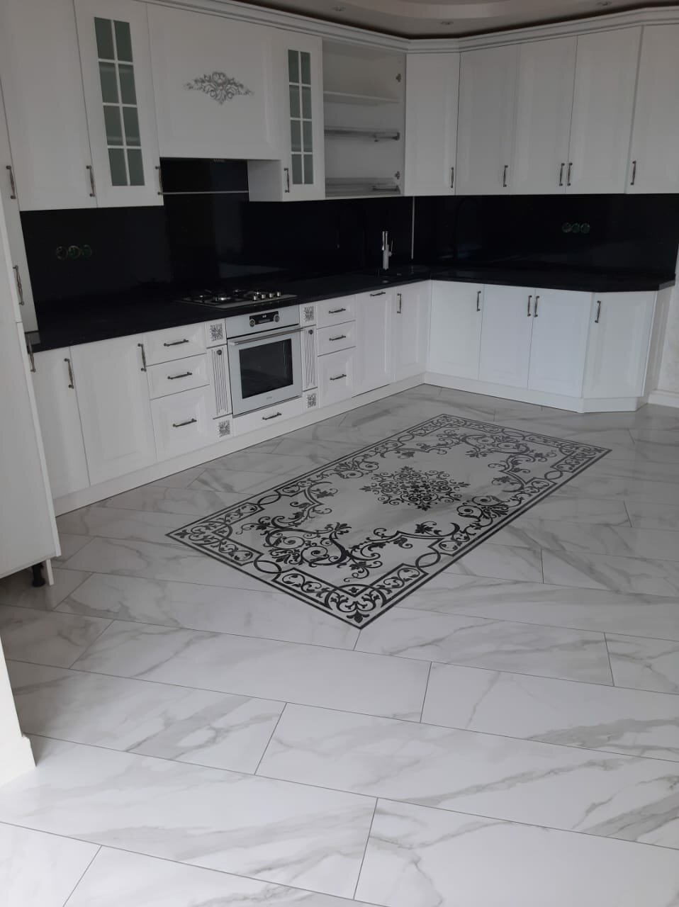 плитка grasaro marble classic, напольная плитка grasaro marble classic snow white gt-270-g 40x40, grasaro керамогранит g-270/g, узор из плитки на полу кухни, напольная плитка