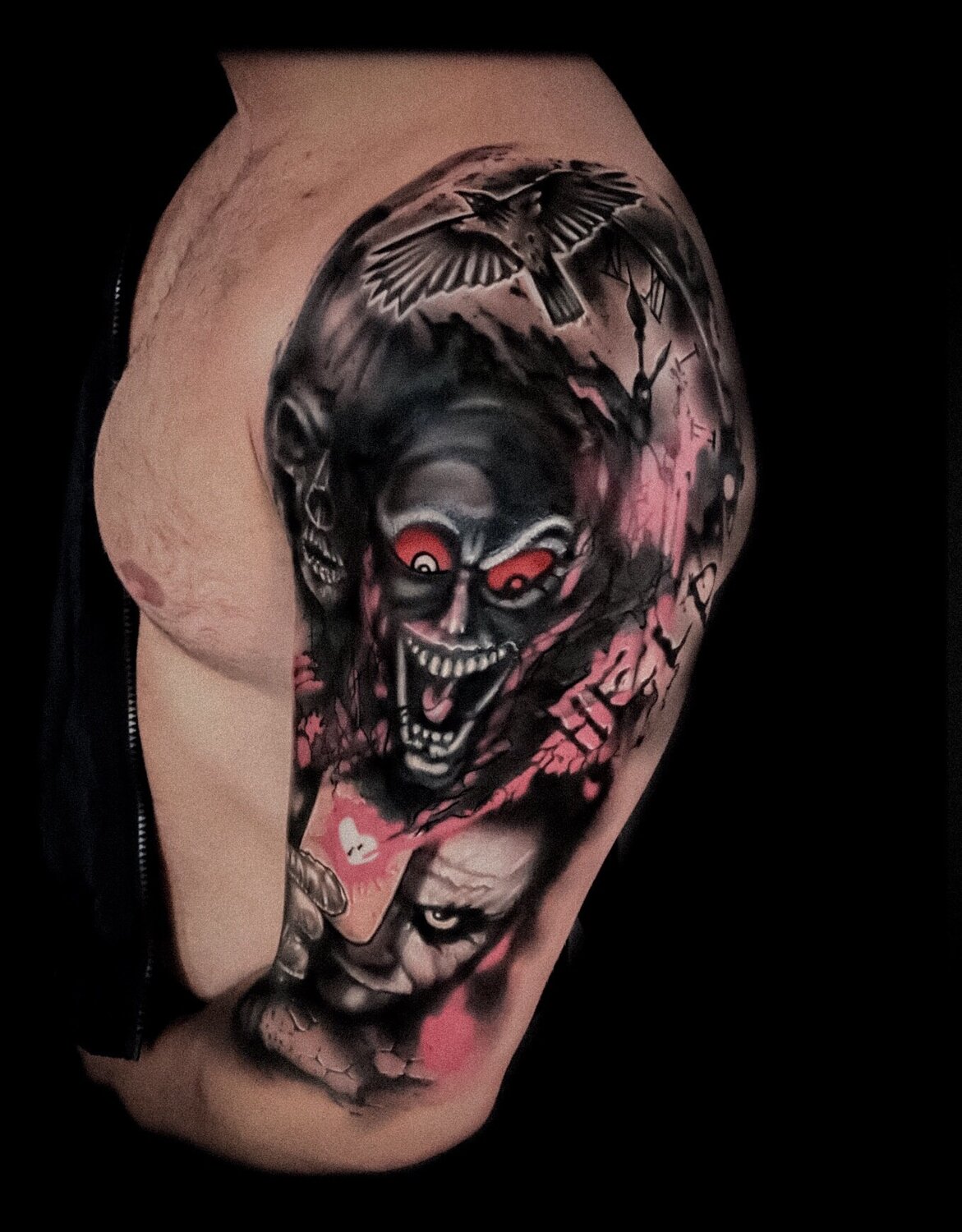 татуировка, tattoo, татуировки обликов, тату клоун на спине, тату клоун