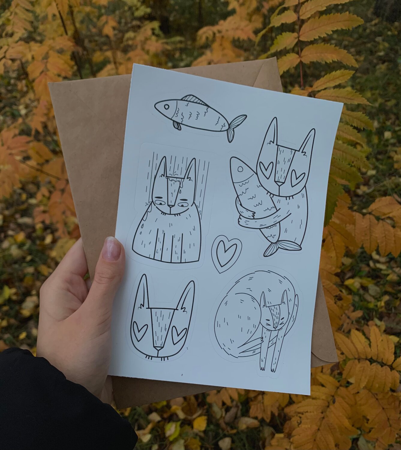 рисунок, рисования, рисунки трафареты, открытка раскраска, кошка карандашом