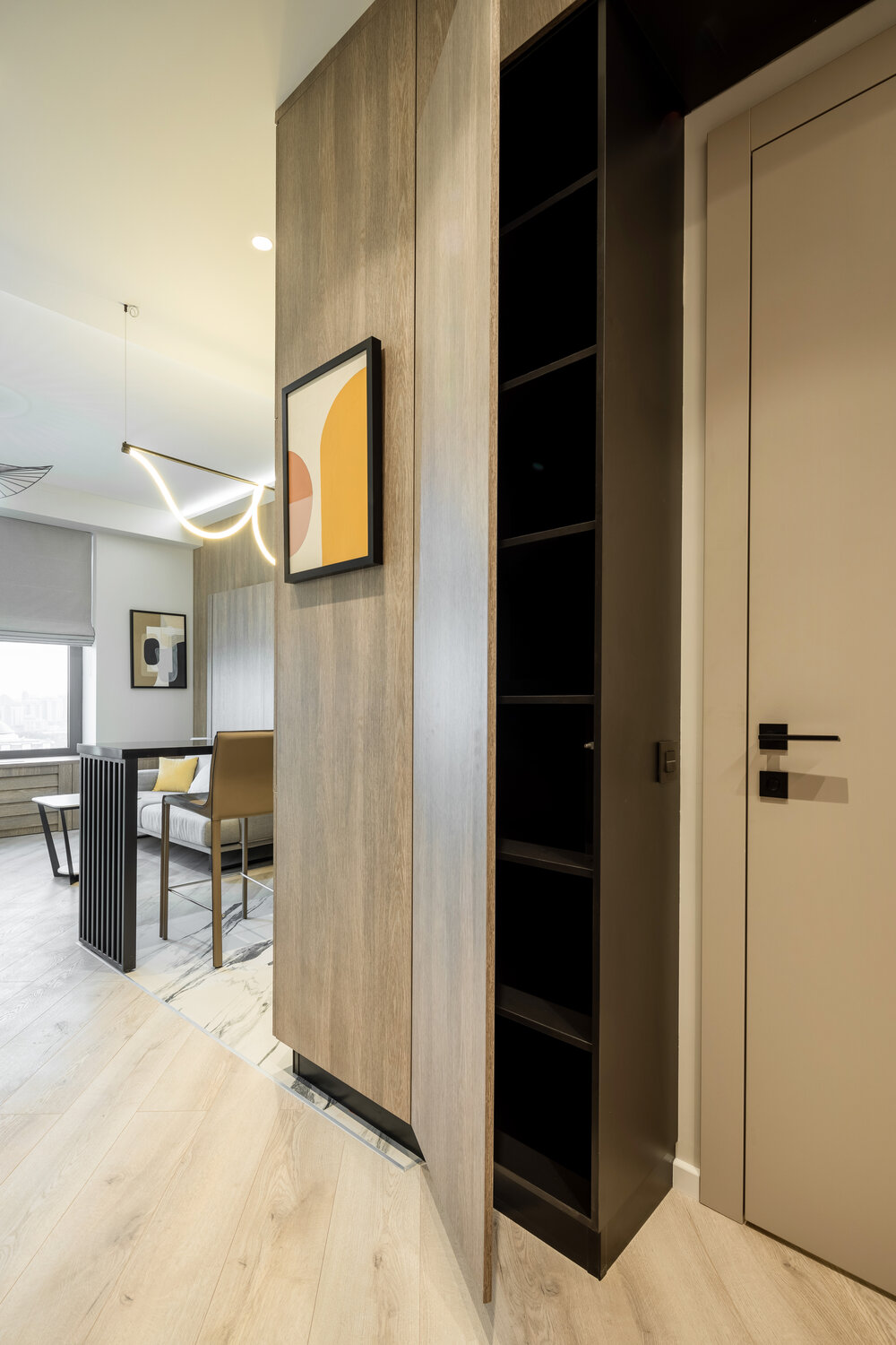 шкаф современный дизайн, дизайн прихожей, коридор дизайн прихожая, интерьер прихожая, скрытая дверь в прихожей