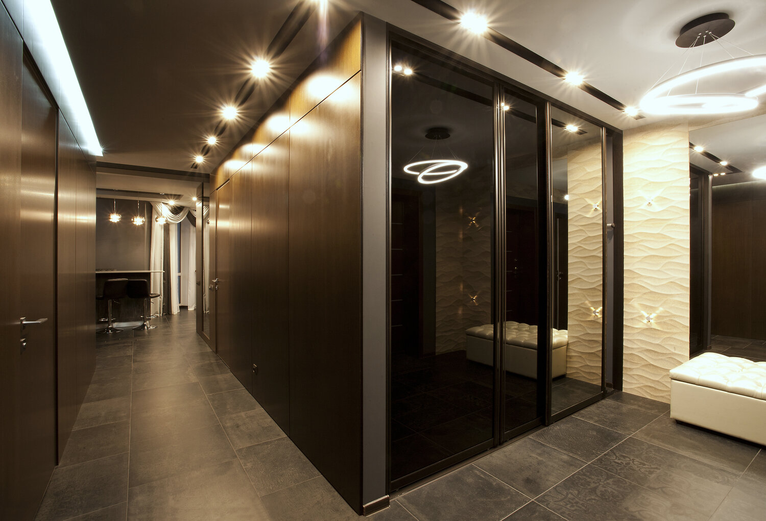 дизайн коридора, интерьер прихожей в черном цвете, интерьер дизайн, коридор интерьер, интерьер современный