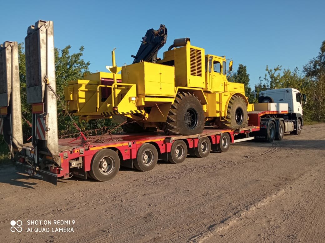 автокран 6923, автокран 100 тонн, погрузчик на трале, высокорамный тяжеловесный трал, негабаритные перевозки
