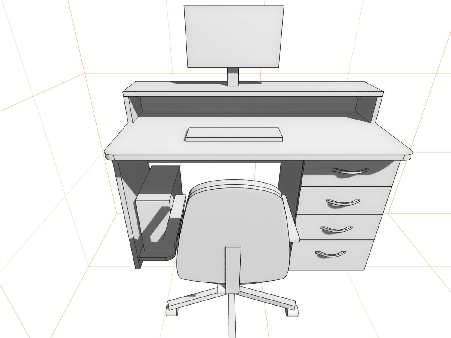 столы, стол офисный, офисный компьютерный стол, мебель, стол офисный sketchup