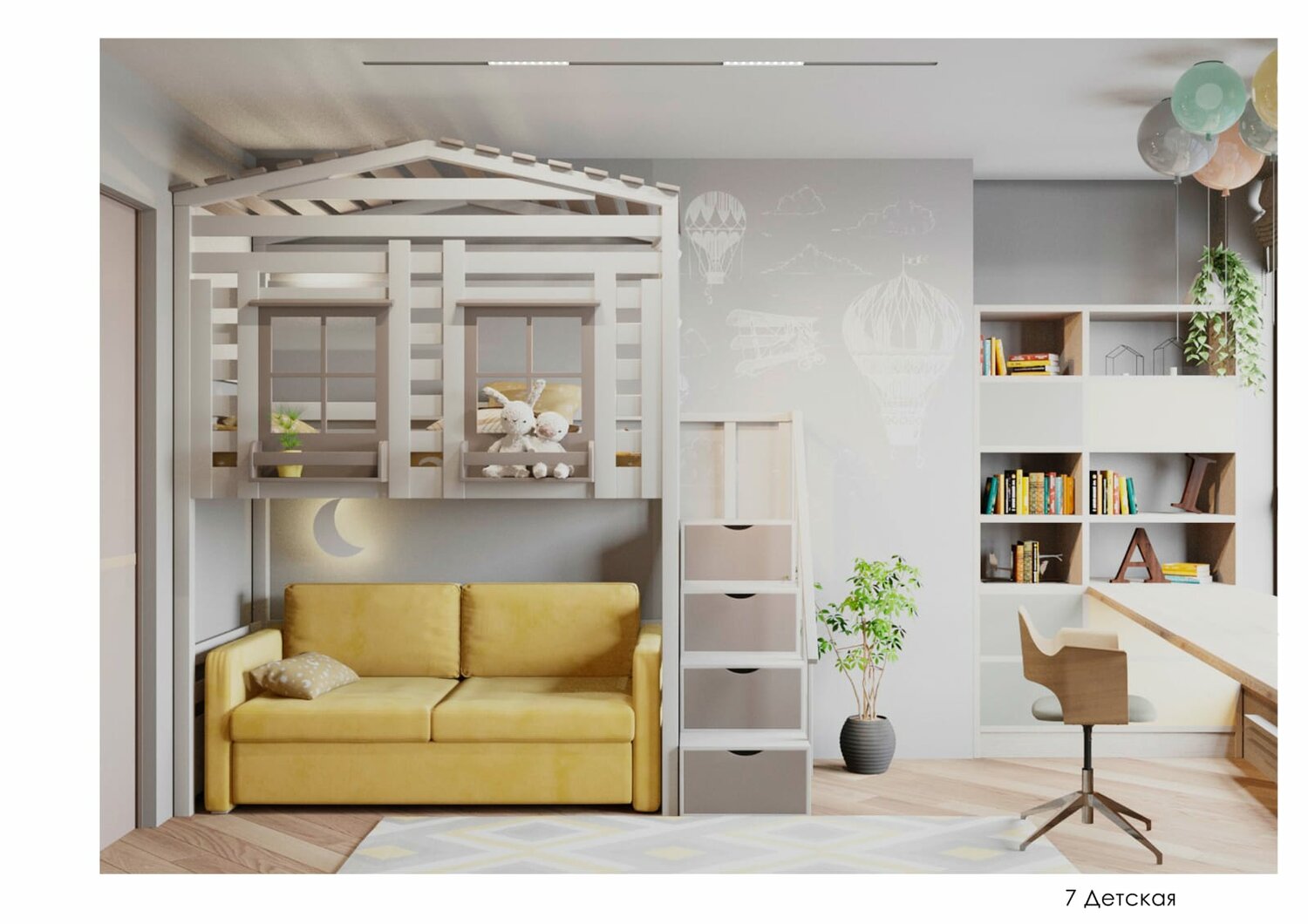 комната детская, дизайн интерьера детской, интерьер детской комнаты, детская кровать домик, интерьер детской