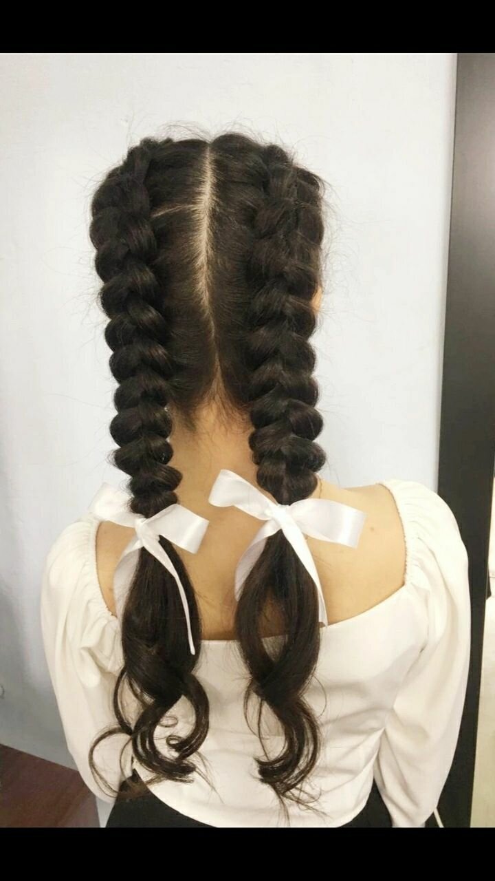 две косички, французские косички, коса причёска, черные косички, коса