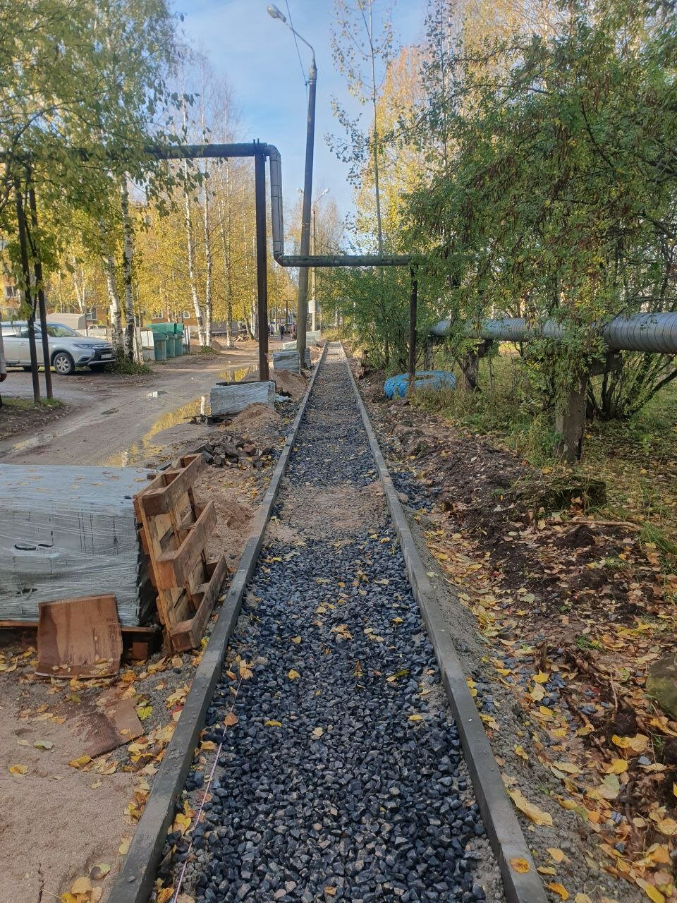 дорога, тротуары, в сквер, дороги, асфальт в кандалакше
