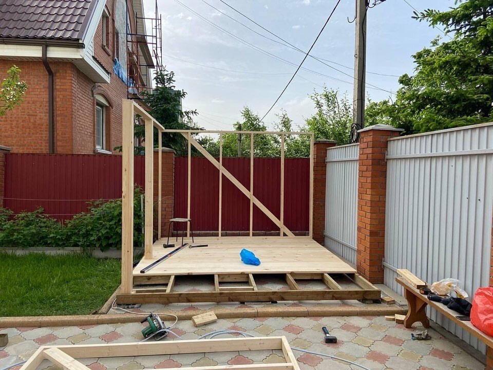 каркас веранды, каркасная веранда, постройка беседки, каркасная веранда к дому, беседка