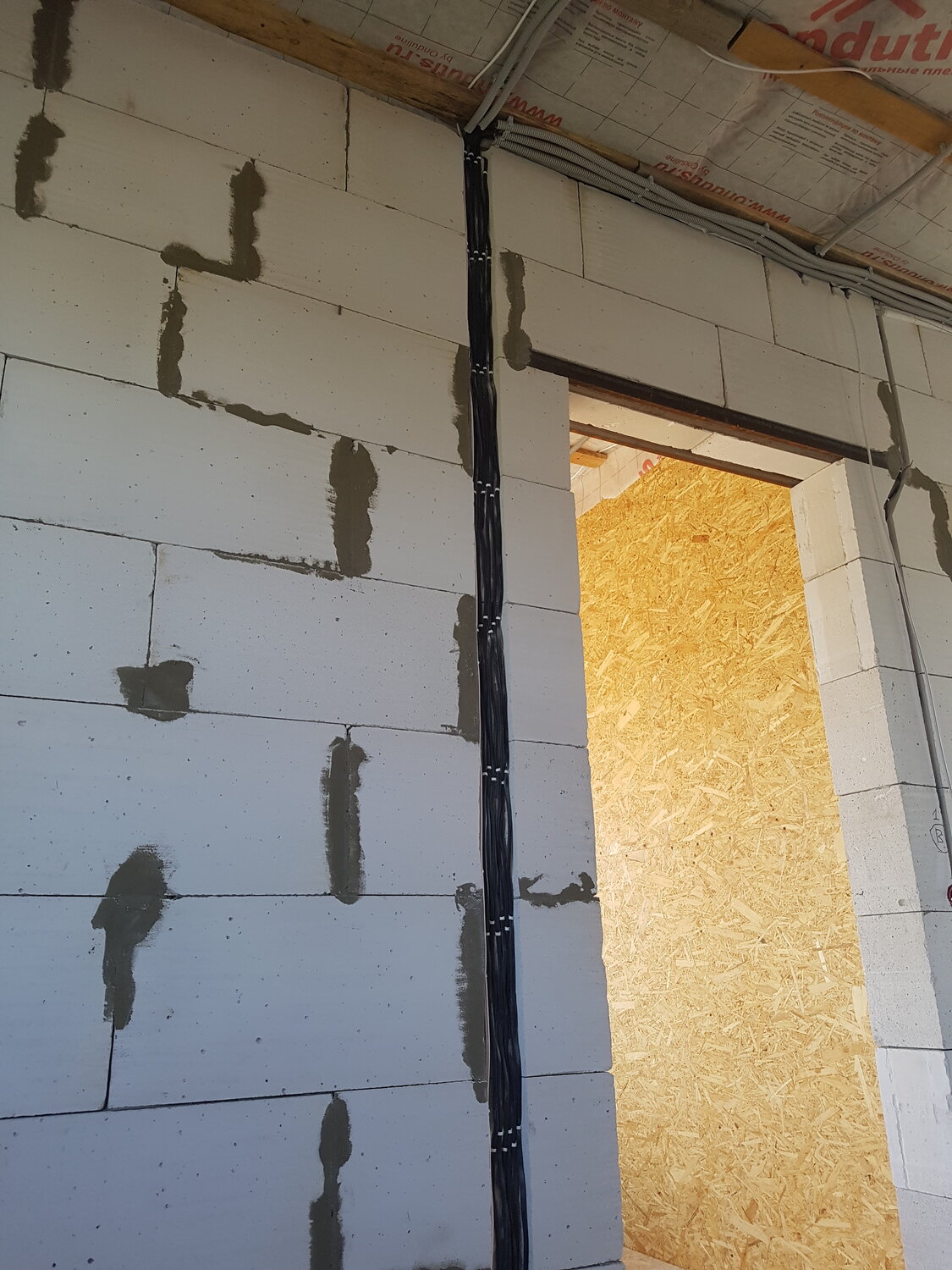 штукатурка стен из вармита, перегородки из пеноблоков, штукатурка стен из пгп, дверной проем в стене из пеноблоков, стен