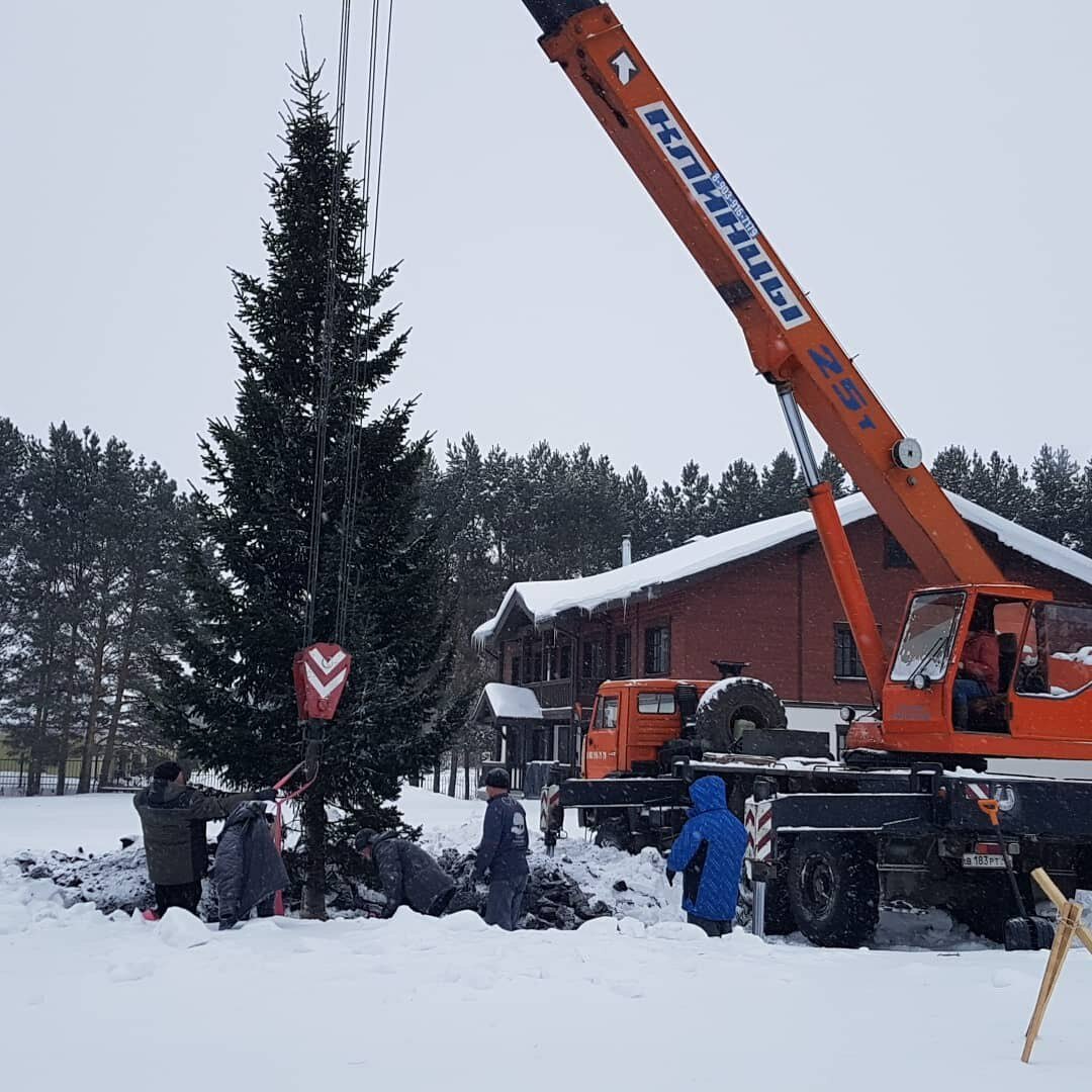 новогодняя ель, автокран 75т, новогодняя елка, автокран маз, автокраны