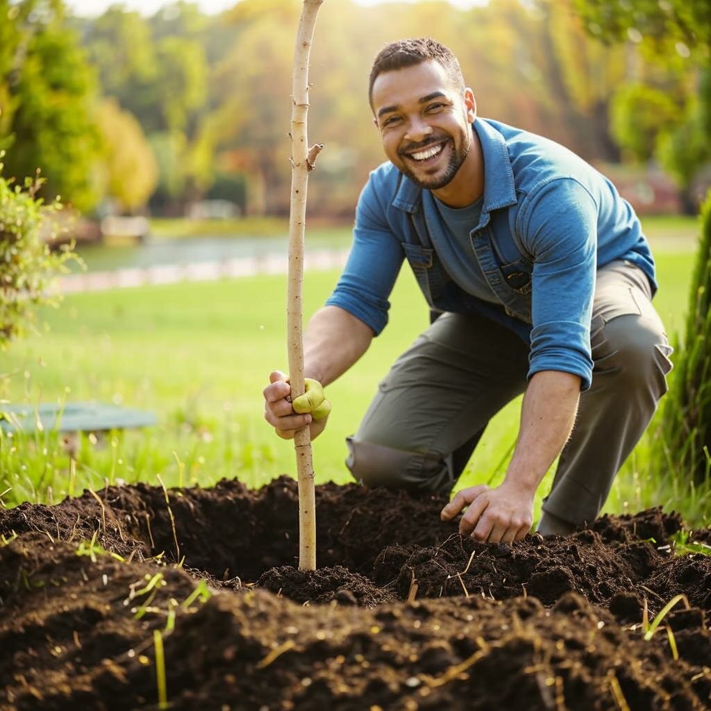 люди сажают деревья, растение, посадка деревьев, lawn level rake, садить деревья