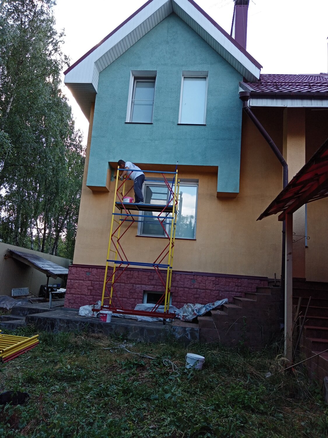 фасад, загородный дом, дом, штукатурка кирпичного фасада, дом из пеноблоков внешняя отделка