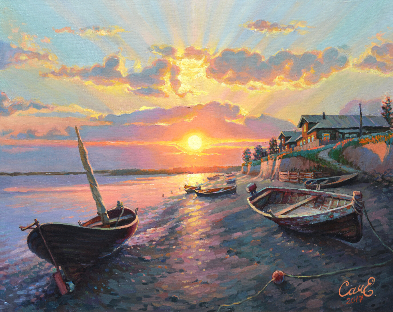 художник сорин море лодки, морской пейзаж картины, море живопись, картина закат, морской пейзаж маслом